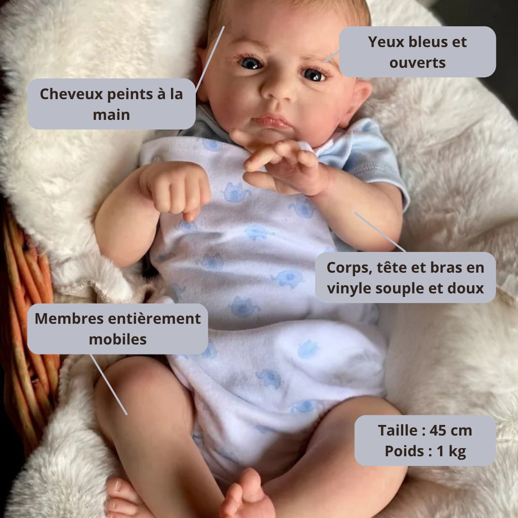 Bébé reborn garçon Elijah – Yeux bleus ouverts