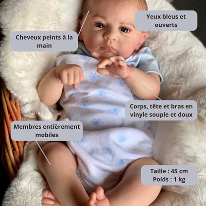 Bébé reborn garçon Elijah – Yeux bleus ouverts