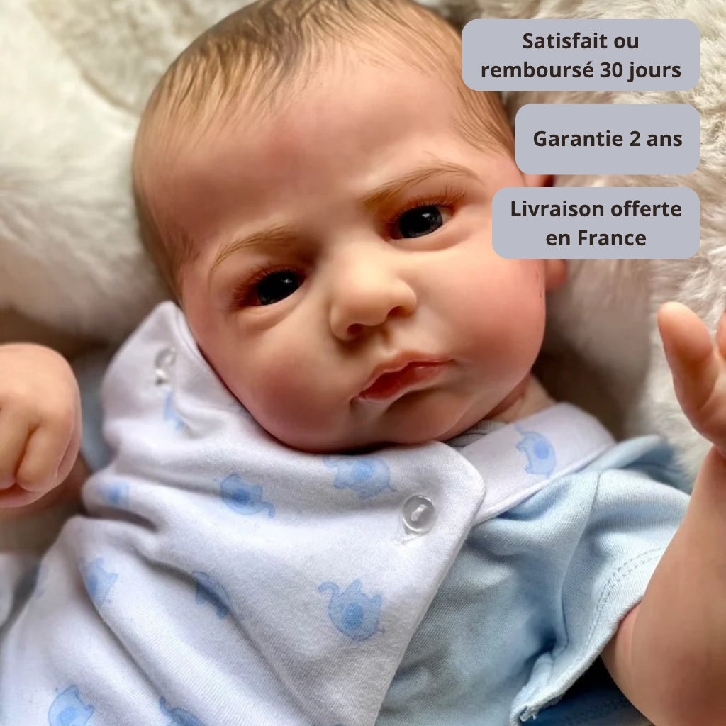 Bébé reborn garçon Elijah – Yeux bleus ouverts