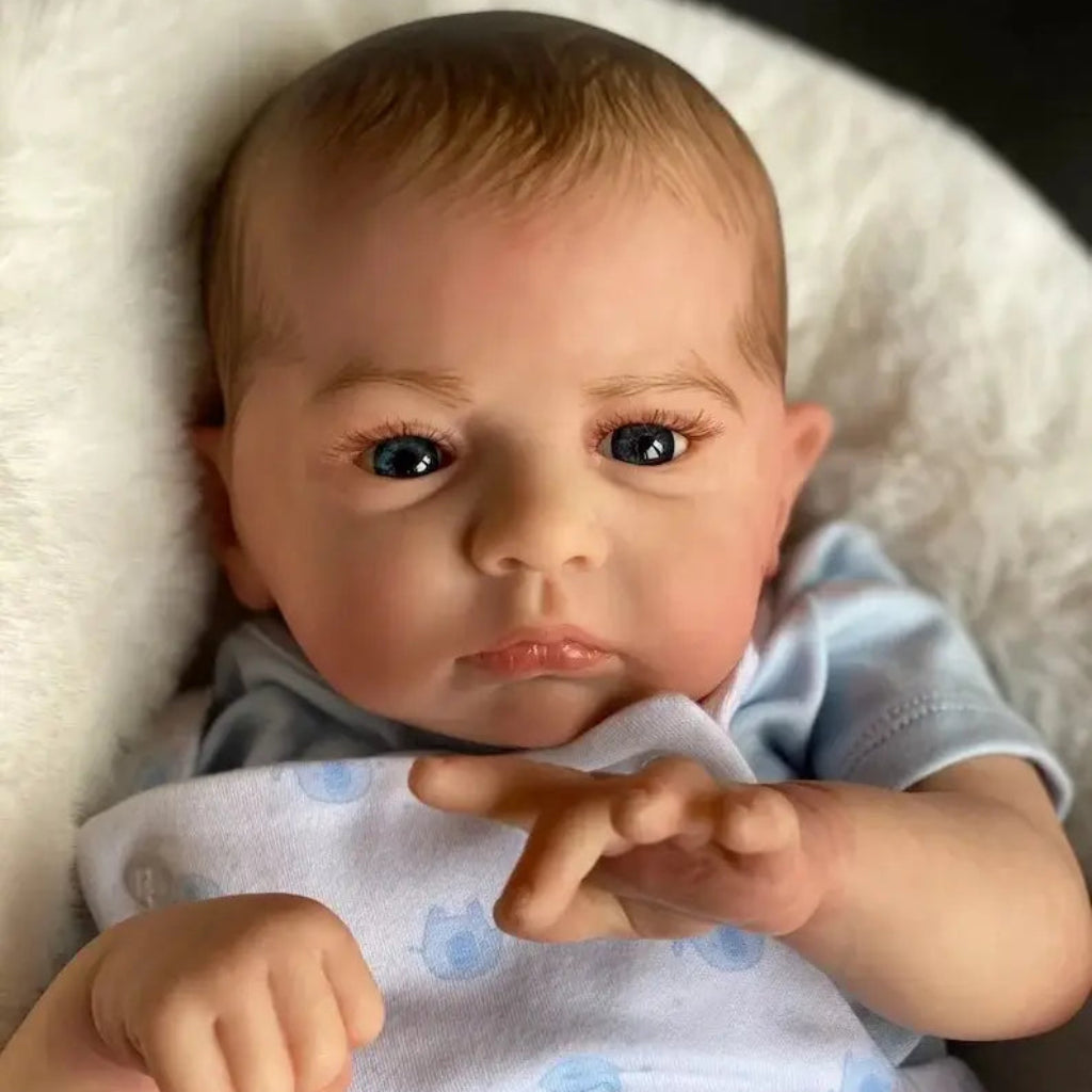 Bébé reborn garçon Elijah – Yeux bleus ouverts