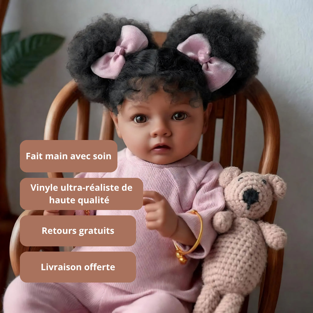 Bébé reborn fille Leila – Cheveux noirs ondulés