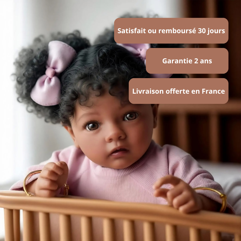 Bébé reborn fille Leila – Cheveux noirs ondulés