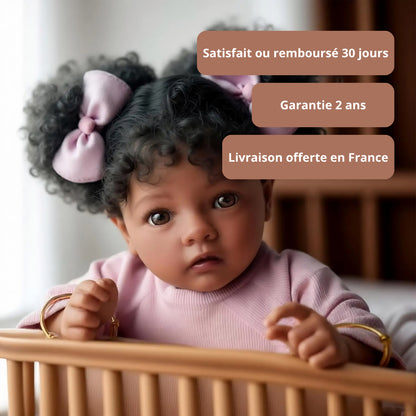 Bébé reborn fille Leila – Cheveux noirs ondulés